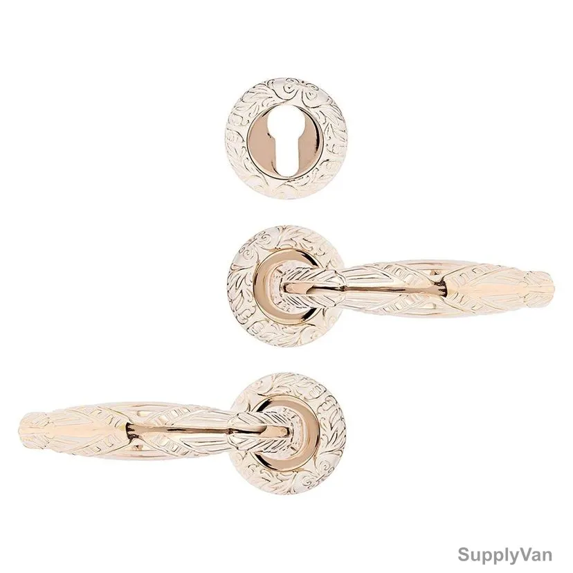 ACS Rose Door Handle W/ Key Hole, Z09-AA103-IVORY-GP, White and Gold