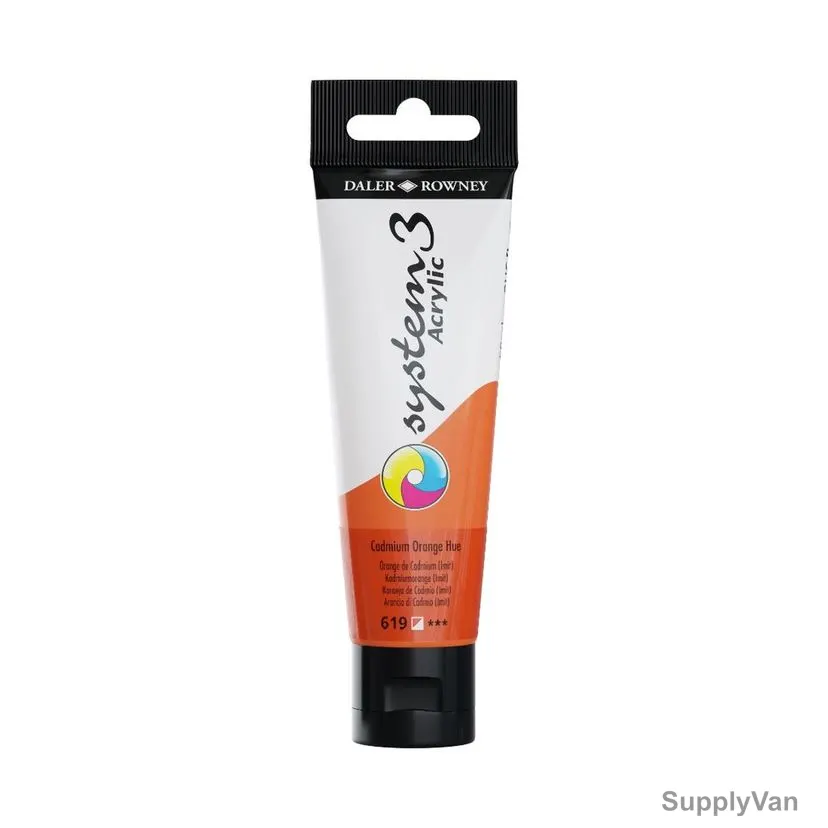 Daler Rowney System3 Acrylic Paint, 129059619, 59ml, 619 Cadmium Orange Hue — image 1