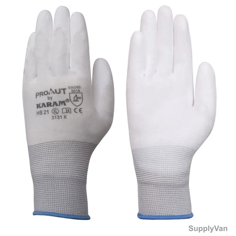 Karam PU Coated Hand Gloves, HS21, L, White/Grey