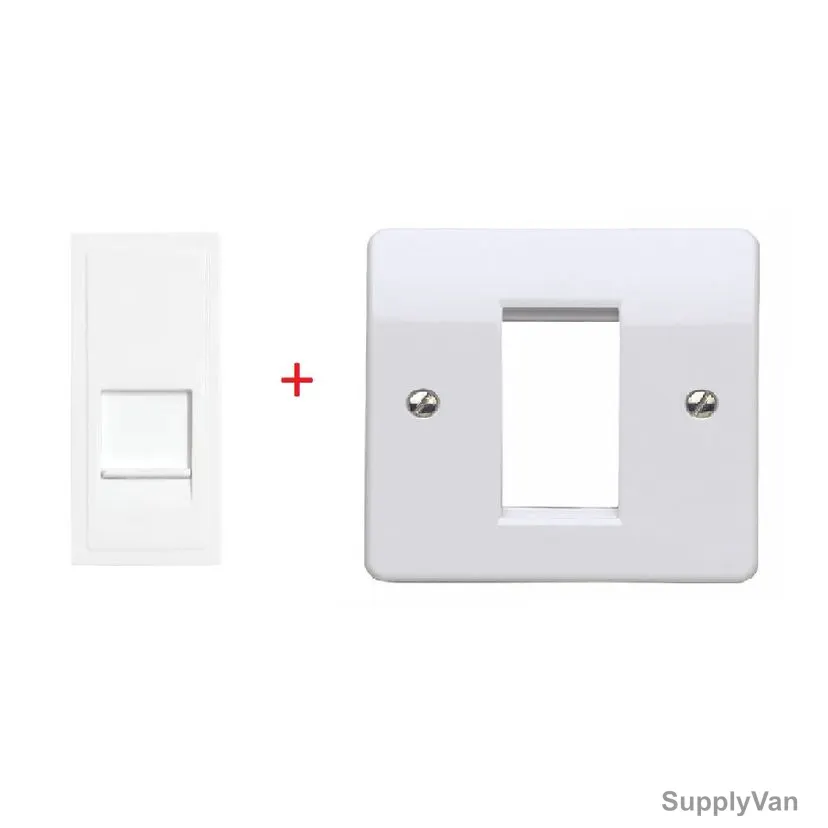 Mk Euro Module Data Socket Outlet With Moulded Euro Front Plate, K181WHI+K5846SAWHI, Logic Plus, Thermoset Plastic, 1 Gang, RJ45, White