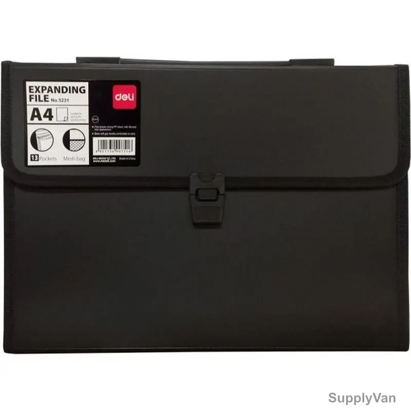 Deli Expanding File With Handle, E5231, 13 Pockets, Black