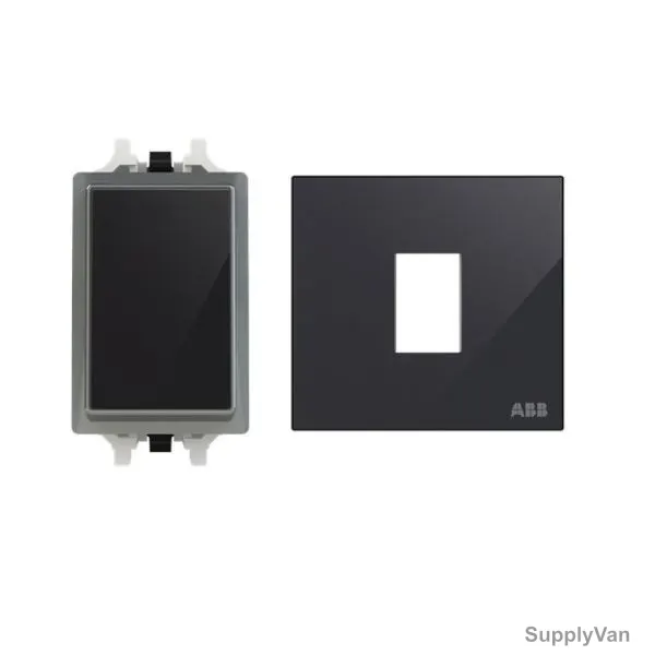 ABB Electrical Switch With Rocker Switch Frame, AMD10120-BG+AMD5120-BG, Millenium, 1 Gang, 1 Way, 10A, Black Glass — image 1