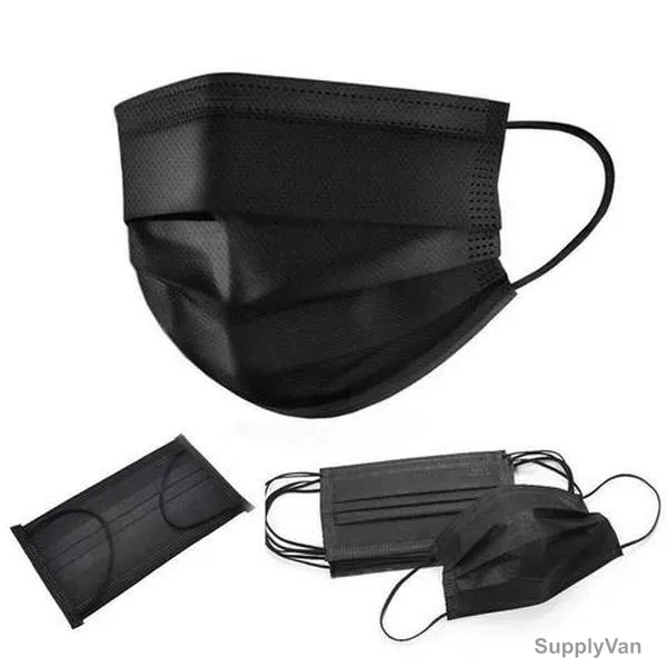 Disposable Face Mask, Non-Woven, 3 Layer, Black, 40 Pcs/Pack — image 1