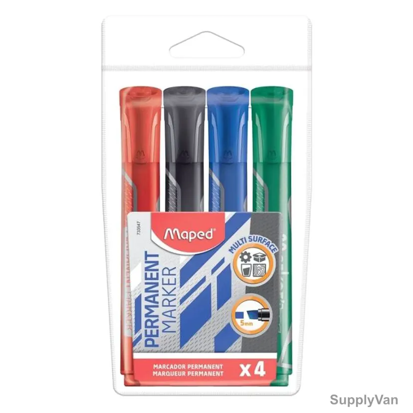 Maped Permanent Marker, MD-733547, 1.0MM Tip Size, Assorted Colors, 4 Pcs/Set