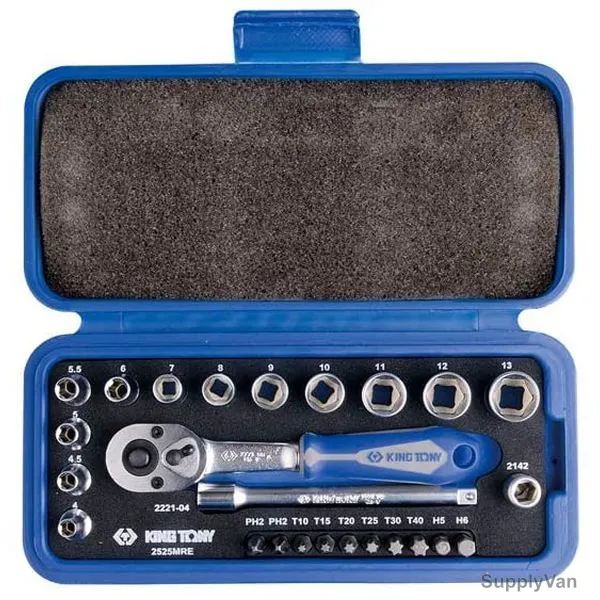 Kingtony Socket Wrench Set, 2525MRE, 1/4 Inch Drive, 25 Pcs/Set