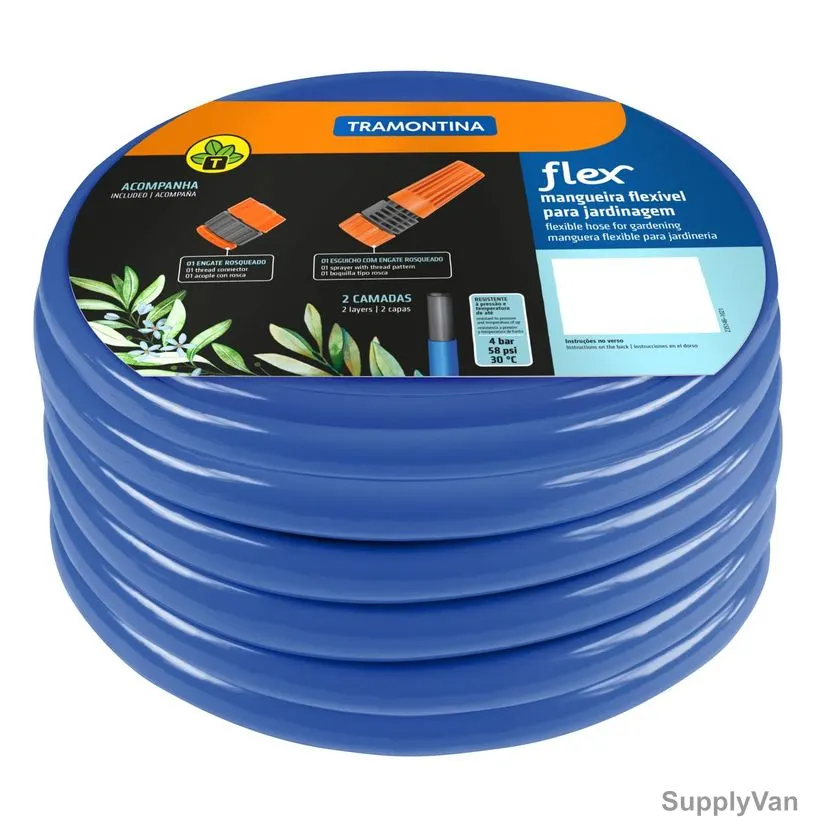 Tramontina Garden Hose, 79162102, Flex Series, 2 Layer, 10 Mtrs Length, Blue