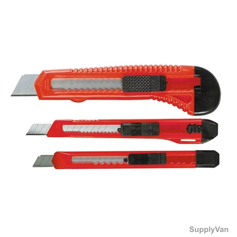 Mtx Retractable Blades Knive, 789859, Stainless Steel, 9-18MM, Black/Red, 3 Pcs/Set
