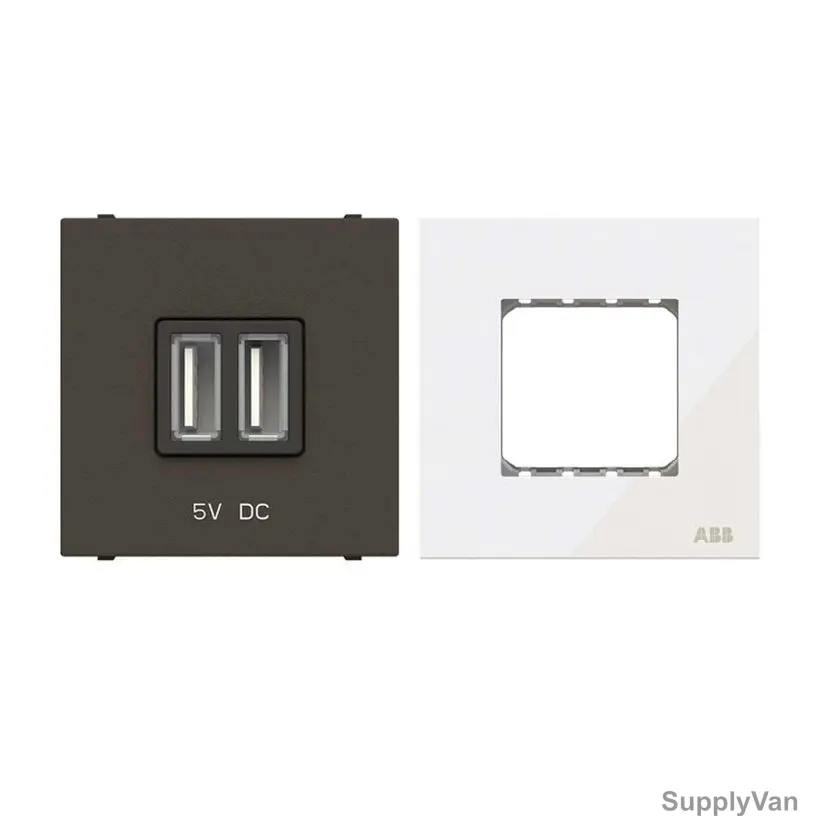 ABB Modular USB Charging Socket With Half/Double Rocker Frame, AMD85144-AN-plus-AMD5144-WG, Millenium, 2 Module, 2 Gang, 1.5A, 2 Pcs/Set — image 1