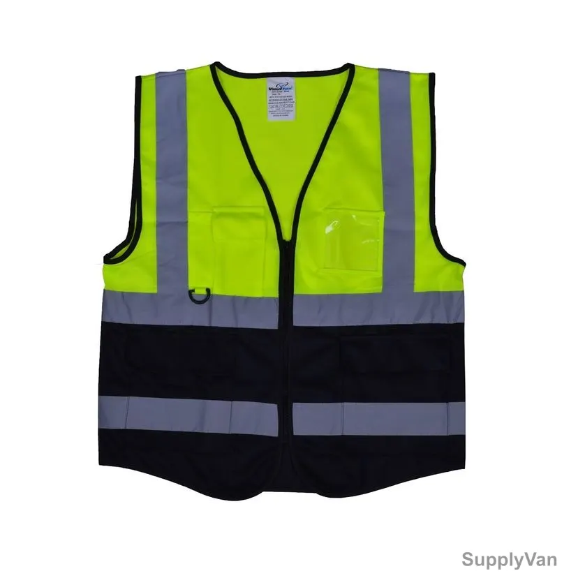 Vaultex Executive Fabric Vest With 5 Pockets, BKM, 100% Polyester, 2XL, Yellow/Black