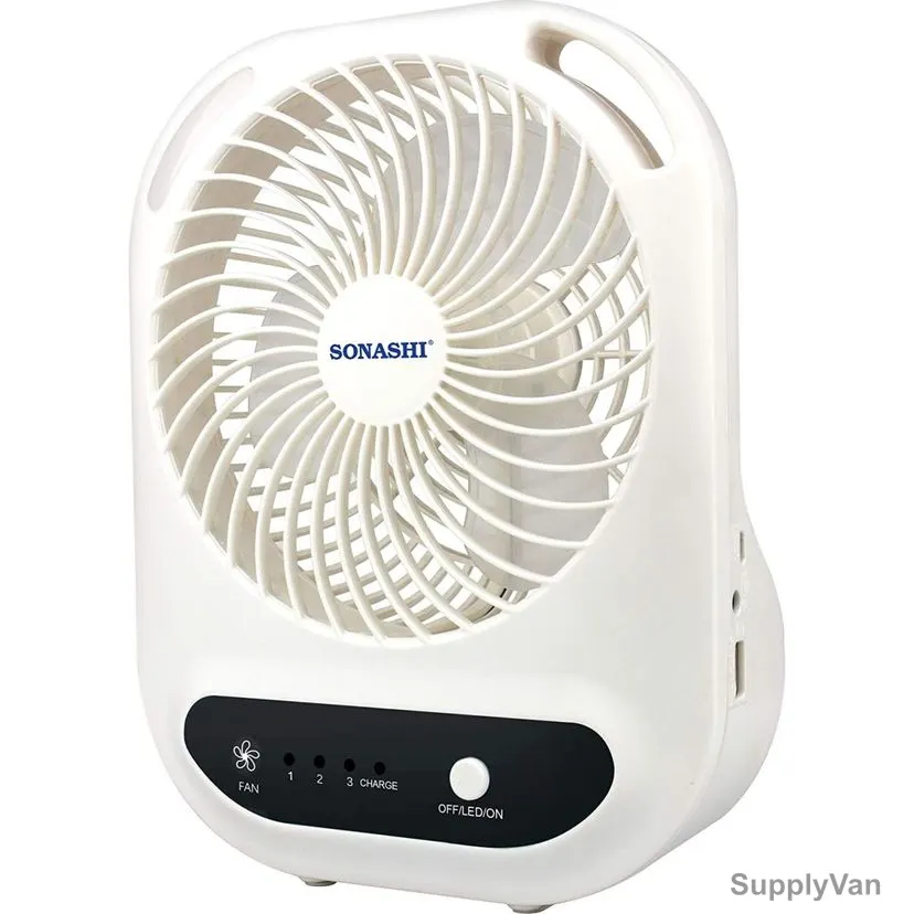Sonashi Rechargeable Table Fan, SRF-607N, 7 Inch, 3000mAh, Black/White — image 1