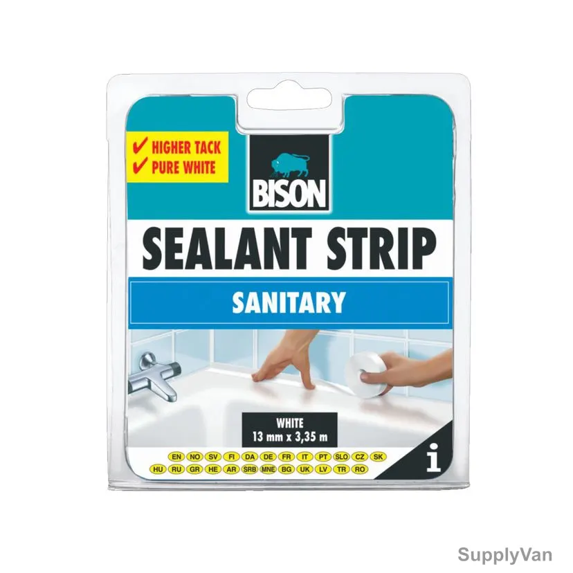 Bison Sealant Strip, 6302090, 3.35 Mtrs x 13MM, White