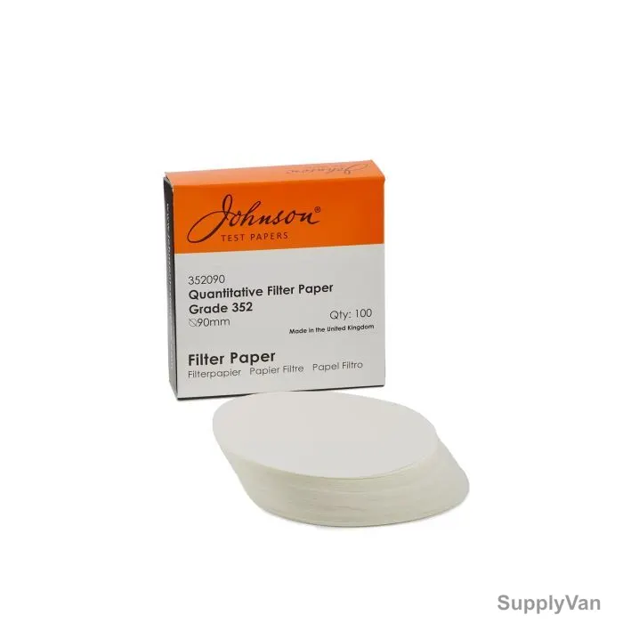 Johnson Ashless Qualitative Filter Paper, 352090, Cellulose, Grade 352, 0.15MM Thk x 90MM Dia, White, 100 Pcs/Pack