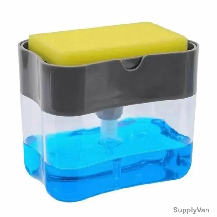 2 In 1 Soap Dispenser With Sponge Holder, ABS, 19 x 8.9CM, Black and White — image 1