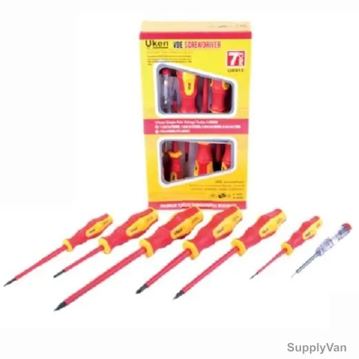 Uken Screw Driver Set, U6015, Round, Slotted/Pozidriv