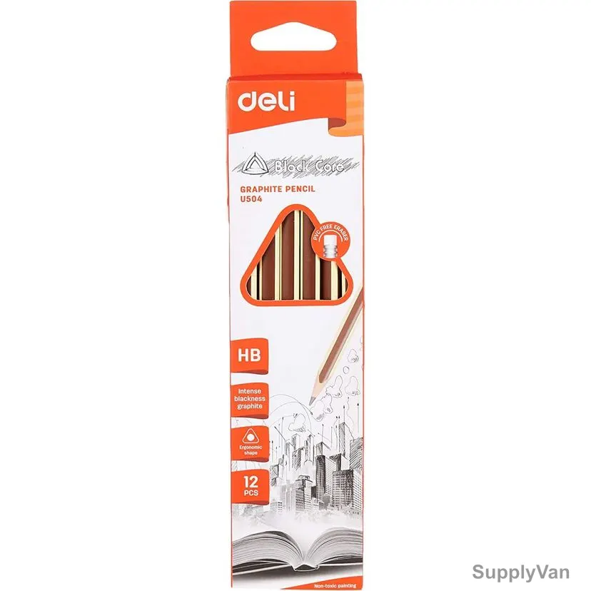 Deli HB Graphite Pencil With Eraser, EU50400, Brown, 12 Pcs/Pack