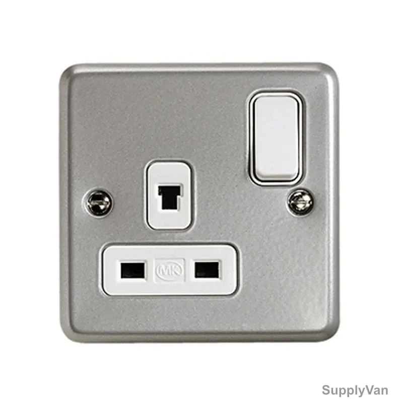 Mk Dual Pole Electrical Switch Socket, K1247ALM, Metalclad Plus, 1 Gang, 1 Way, 13A, Aluminium