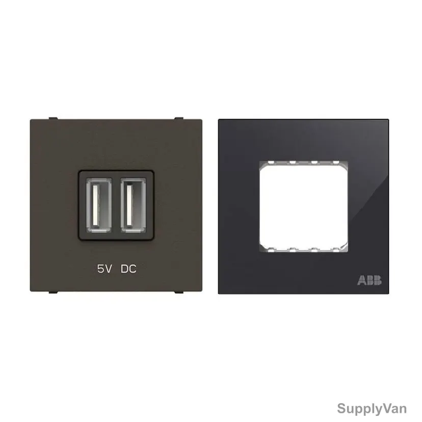 ABB Modular USB Charging Socket With Half/Double Rocker Frame, AMD85144-AN-plus-AMD5144-BG, Millenium, 2 Module, 2 Gang, 1.5A, 2 Pcs/Set — image 1