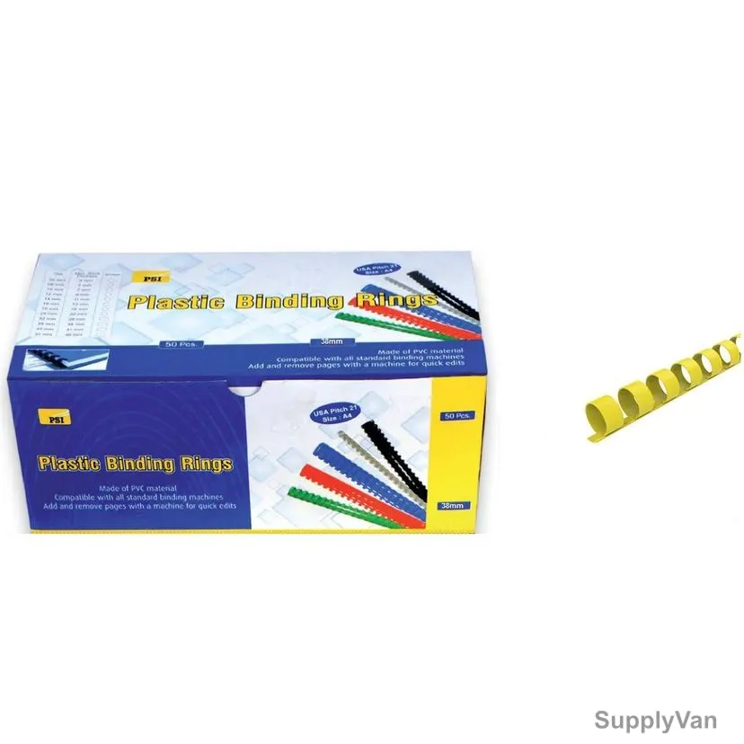 PSI Binding Ring, PSBR38YL, Plastic, 330 Sheets, 38mm, Yellow, 50 Pcs/Pack