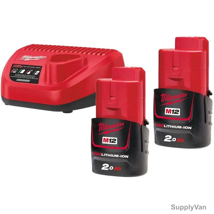 Milwaukee Battery and Charger Kit, M12NRG-202, 12V, 2.0Ah