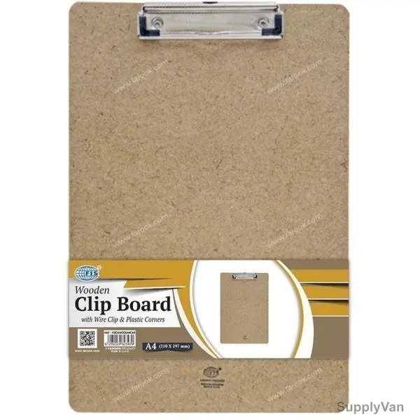 FIS Wooden Wire Clip Board, FSCBWOODWCA4, Wood, A4, Brown