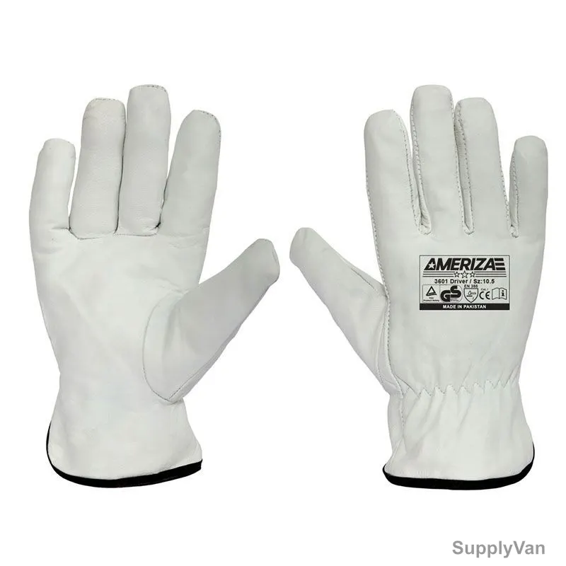 Ameriza Full Grain Driver Gloves, Leather, Free Size, White