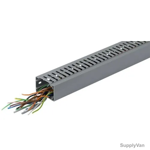 Hager Slotted Panel Trunking, BA7A60040, PVC, 60MM Height x 40MM Width, 2 Mtrs Length, Stone Grey