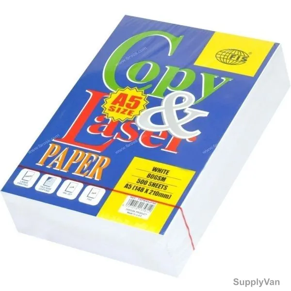 FIS Copy and Laser Photocopy Paper, FSPWA5JFNE, Paper, 80 GSM, 500 Sheets, A5, White, PK500
