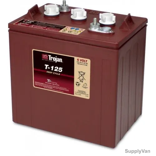 Trojan Flooded Lead Acid Battery, T-125, 6V, 240Ah/20Hr