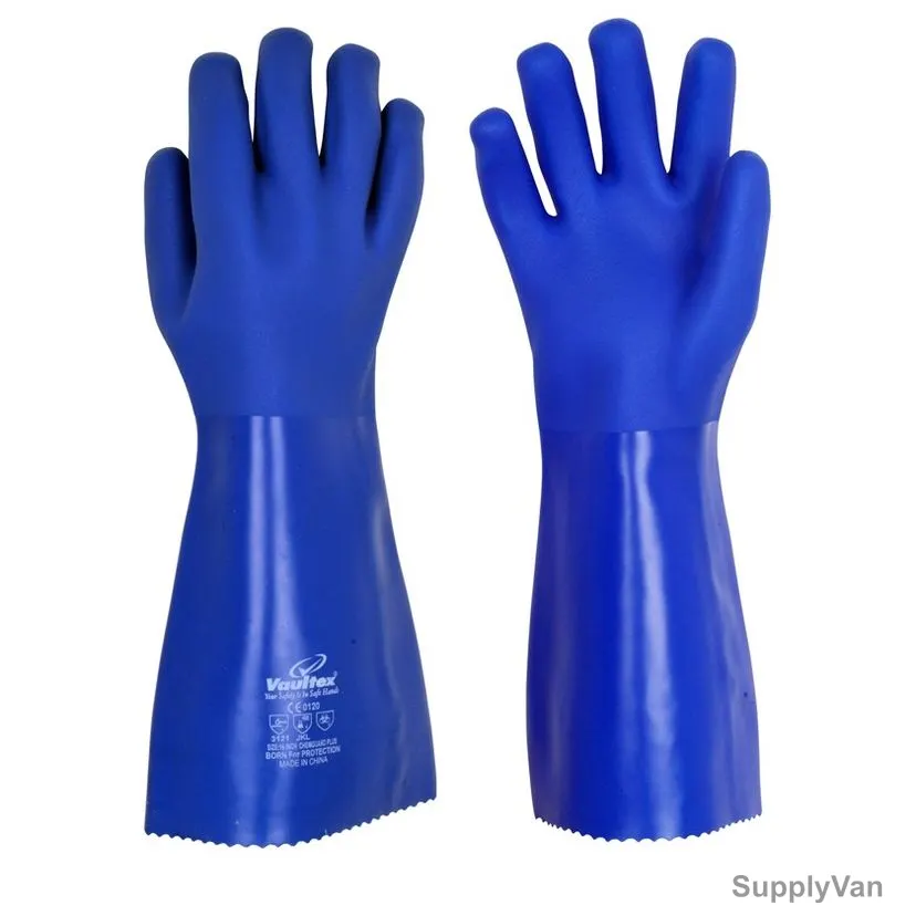 Vaultex Chemical Resistant Gloves, MRE, PVC, 16 Inch, Blue