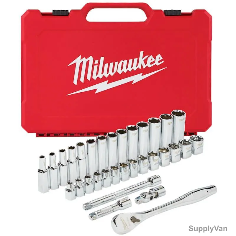 Milwaukee Metric Ratcheting Socket Set, 4932464945, 3/8 Inch, 32 Pcs/Set