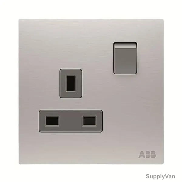 ABB Double Pole Switched Socket, AM23786-ST, Millenium, 1 Gang, 2P, 13A, Stainless Steel