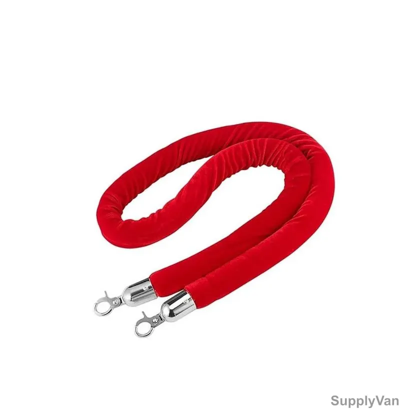 Barrier Rope, Velvet/Stainless Steel, 1.5 Mtrs Length, Red/Silver — image 1