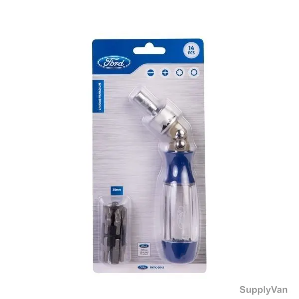 Ford 14-IN-1 Ratchet Screwdriver Set, FHT-C-0043, 25MM, Clear and Blue