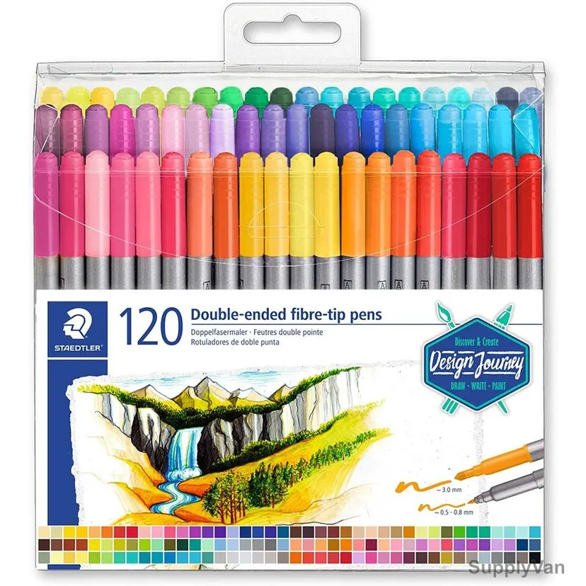 Staedtler Double End Fabric Pen Set, ST-3200-TB120, Assorted Colors, 120 Pcs/Set