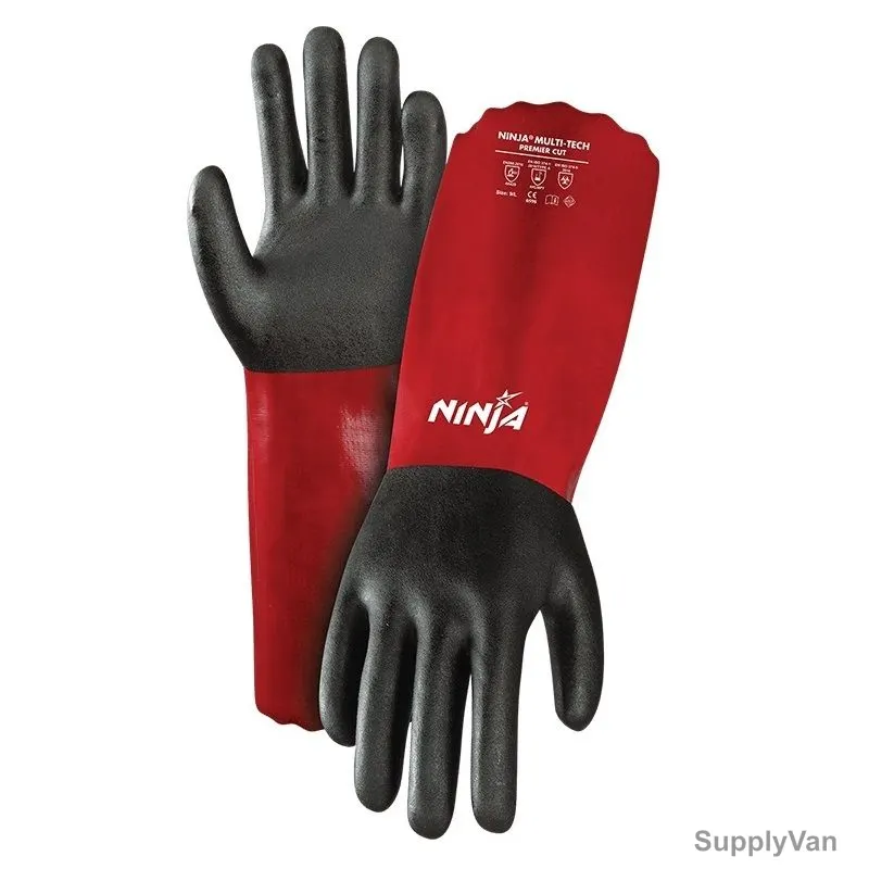 Ninja Cut Resistant Gloves, Multitech Premier Cut, Nylon, L, Black/Red — image 1