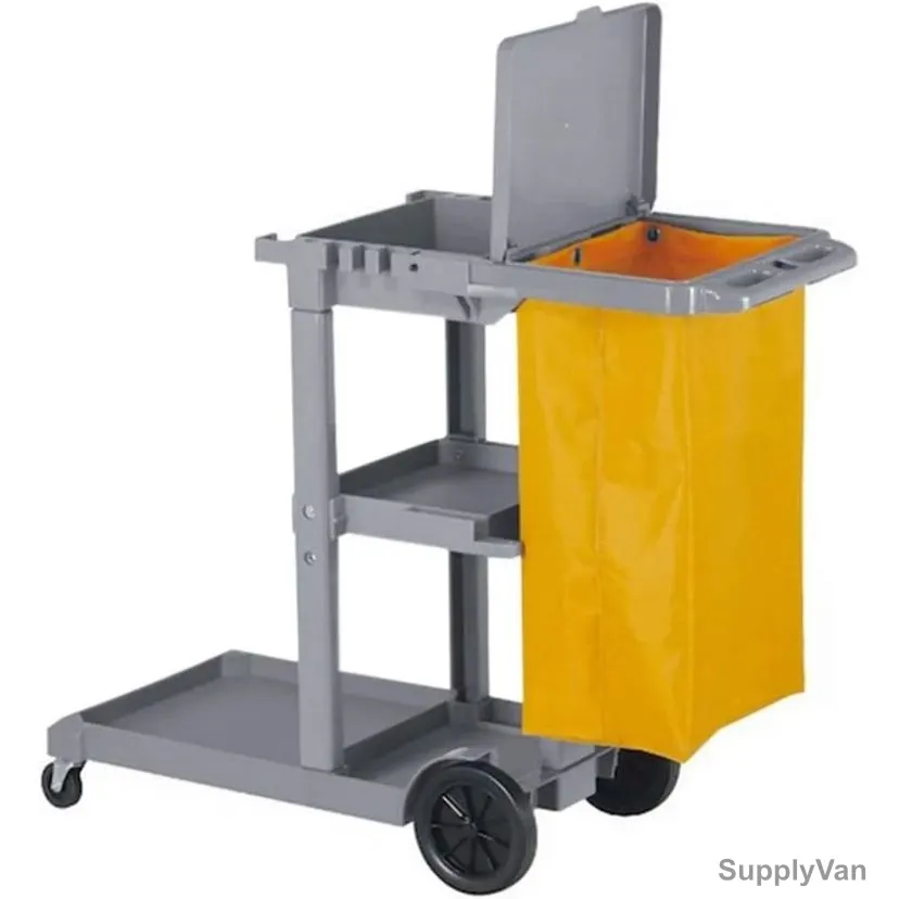 Swish 3-Shelf Janitorial Cleaning Trolley With 100 Ltrs PVC Removable Bag, 99 Kg Capacity, Grey — image 1