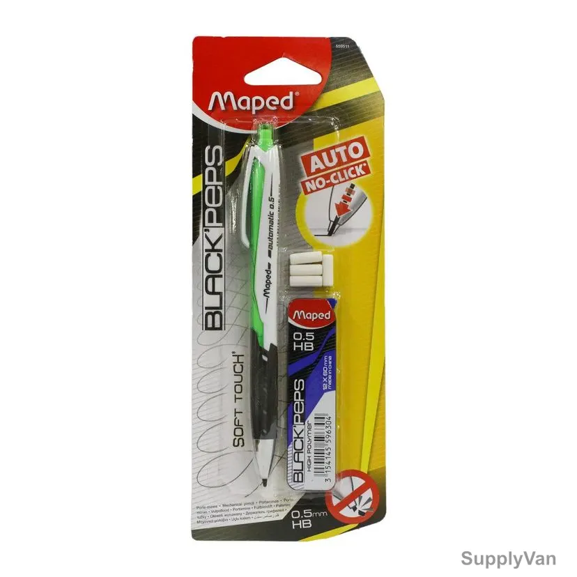 Maped Automatic Mechanical Pencil With Lead, MD-559511, Black'Peps, 0.5MM Tip Size, Green, 2 Pcs/Set