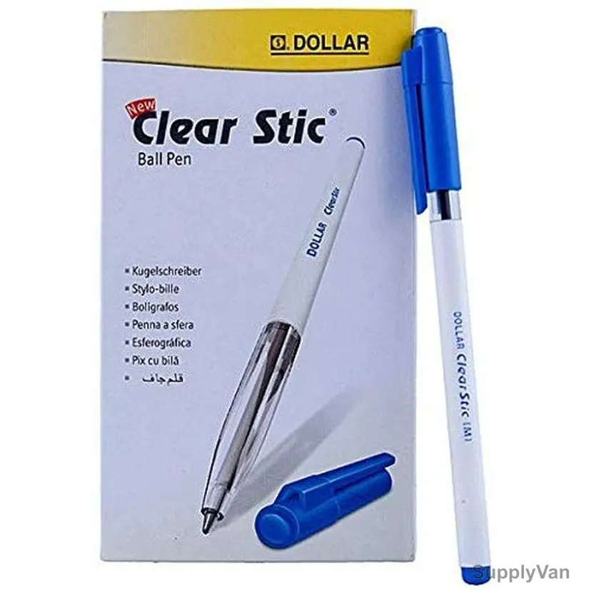 Dollar Ball Pen, BP-CS-P, Clear Stic, Medium, Blue, 10 Pcs/Pack
