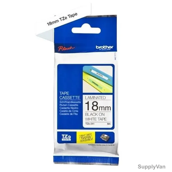 Brother Laminated Labelling Tape Cassette, TZe-241, 18MM Width x 8 Mtrs Length, Black On White — image 1