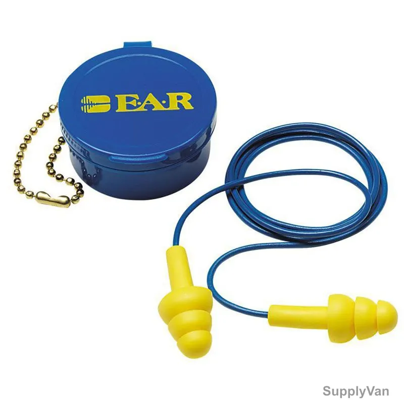 3M Corded Earplug with Carry Case, 3M 340-4002, UltraFit, Elastomeric Polymer, Yellow and Blue, 50 Pcs/Pack