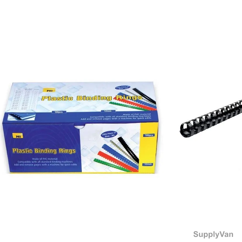 PSI Binding Ring, PSBR12BK, Plastic, 90 Sheets, 12mm, Black, 100 Pcs/Pack