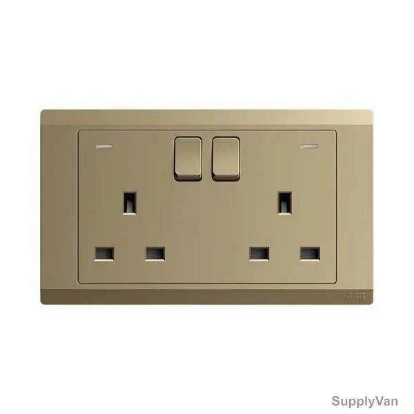 Abb Double Pole Switch Socket With Neon, BL240-PG, Inora, 2 Gang, 13A, Royal Gold — image 1