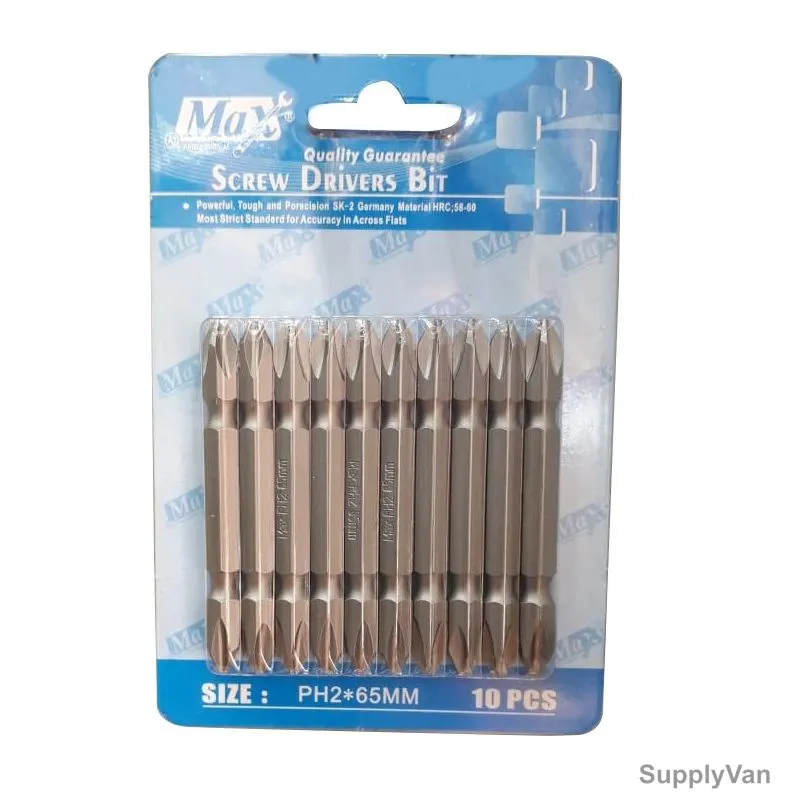 Max Screwdriver Bit, Double End, PH2 x 65MM, 10 Pcs/Pack