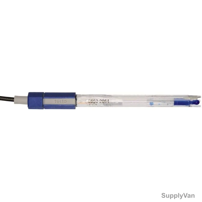 Testo Universal pH Plastic Electrode With Temperature Sensor, 0650-2064, PT1000 Sensor Type, 0 to 60 Deg.C, 1200MM