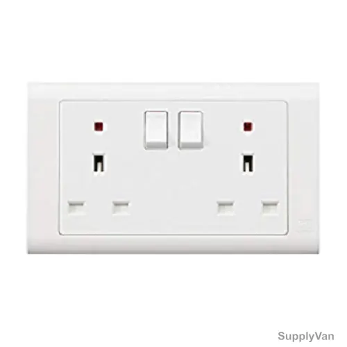 Mk Dual Pole Switch Socket With Neon, MV2647DPWHI, Essential, Polycarbonate, 2 Gang, 13A, White