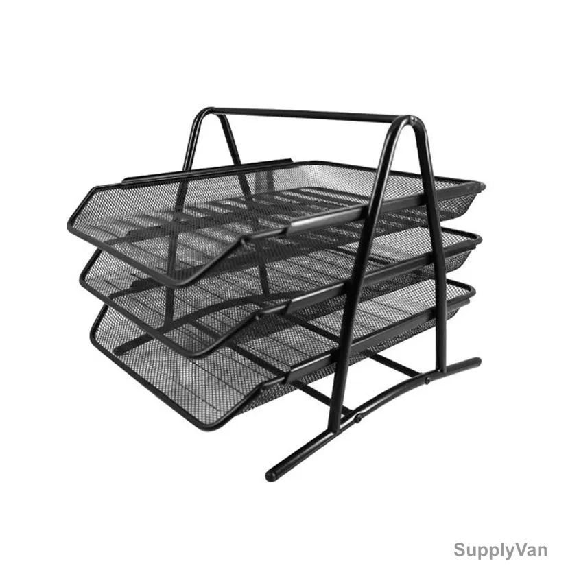 Deli Mesh Document Tray, E9181, Steel, 3 Compartment, Black