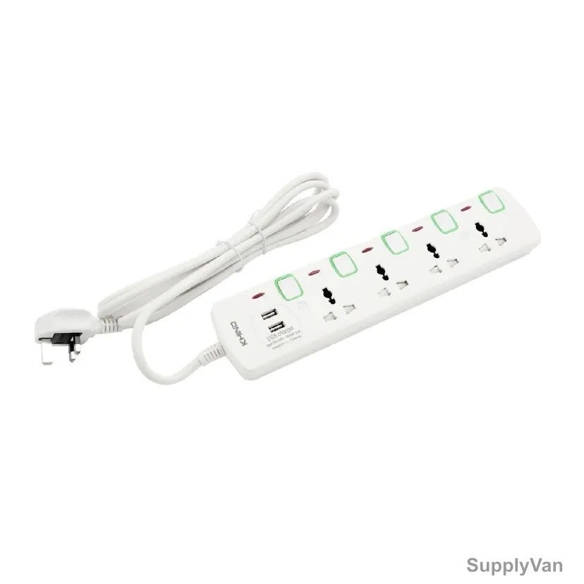 Khind Universal Extension Socket With 2 USB Slot and Neon Indicator, ES8143MU5M, 4 Way, 13A, 5 Mtrs Cable Length — image 1