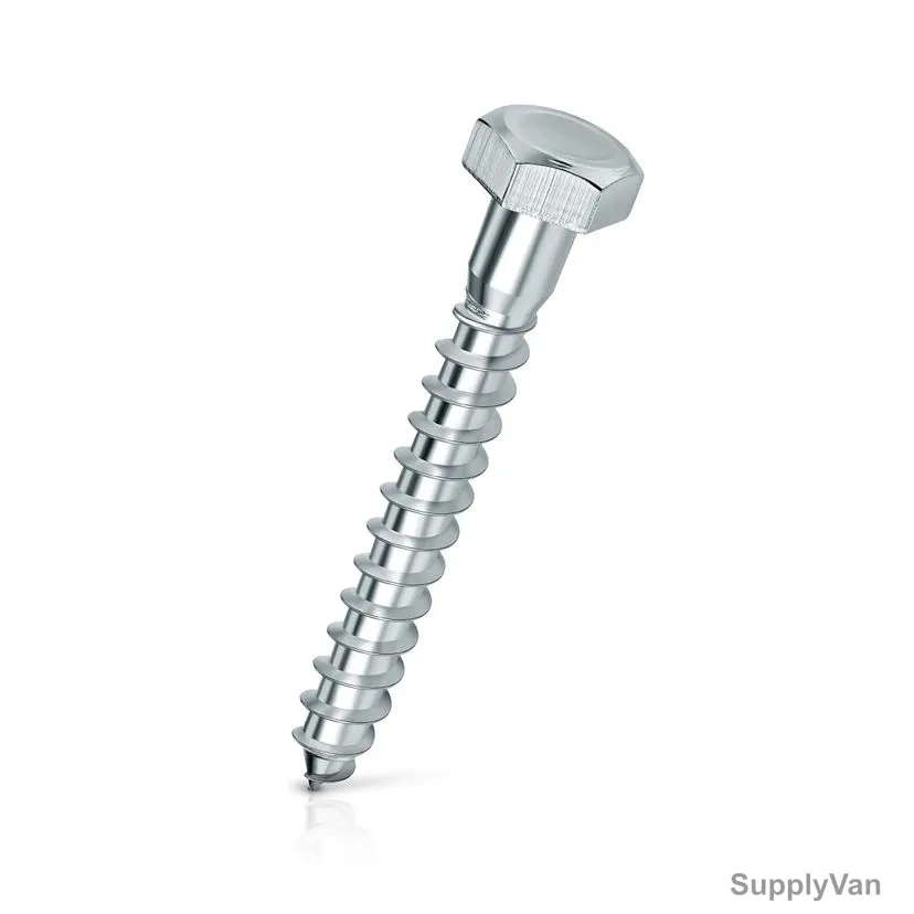 Patta Hexagonal Wood Screw, Galvanized Iron, Coach, M8 Thread Dia. x 25MM Length