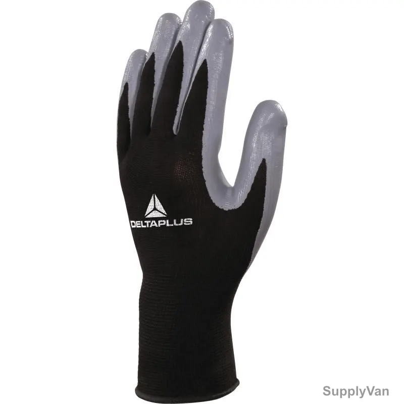Delta Plus Knitted Glove, VE712GR10, Size10, 100% Polyester, Black/Grey — image 1