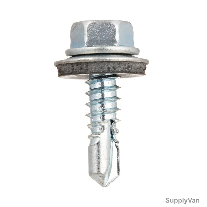 GI Self Drilling Screw With Grey EPDM Bonded Washer, Zinc Plated, Hex Head, M14 Thread Dia x 1-1/2 Inch Length, 200 Pcs/Pack
